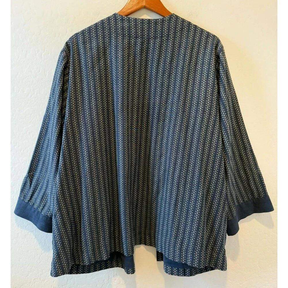 Purejill J.Jill size 3X Plus Blue Cream Cotton Jacket Pockets Lightweight Womens